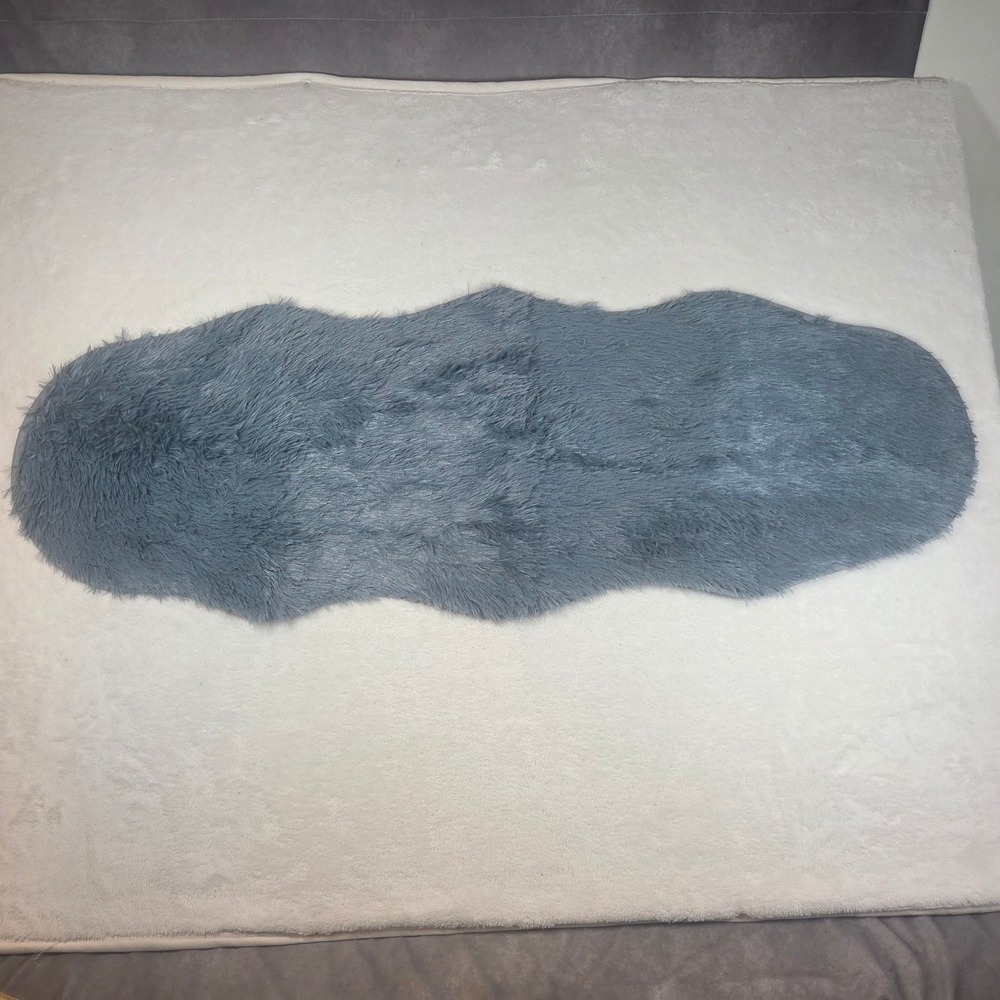 Faux Fur Shag Area Rug Dusty Blue Scalloped Runner Non-Slip 53x19 Plush Accent